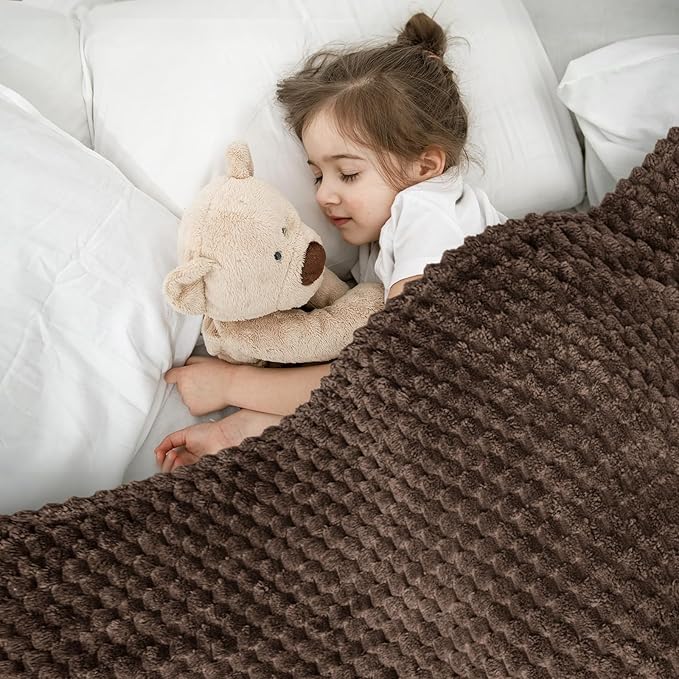 Vessia Flannel Fleece Throw Blanket, 3D Jacquard Brown Fuzzy and Warm Blanket for Couch, Sofa, Bed, 300GSM Super Soft Touch Cozy Home Decor for All Seasons (50x40 inches)