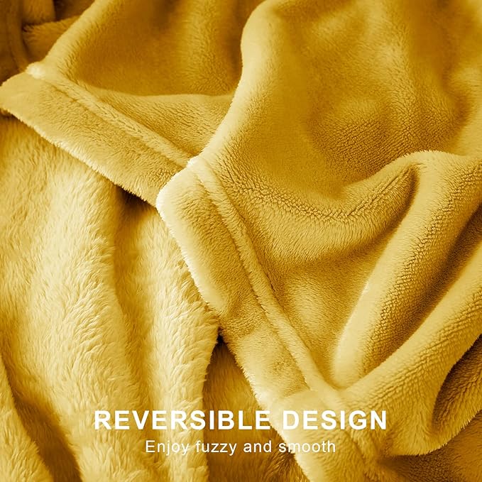 Hansleep Fleece Yellow Queen Blanket, Super Soft Flannel Fuzzy Plush Cozy Blanket for All Seasons, Yellow, Queen 90x90 Inches