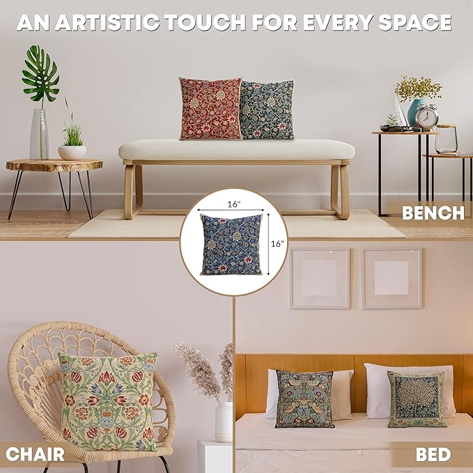Charlotte Home Furnishings Throw Pillow Covers 16x16 in Royal Blue Decorative Couch Pillow Covers Boho Decor European Tapestry Cushion Cases Living Room Cozy Home Decor Jacquard Woven Soft Cotton