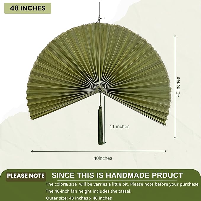 ChumDecor Fan Wall Decor, Japanese Giant Fan, Large Bamboo Fan Wall Art For Boho Hanging Headboard, Decorative Folding Fans For Over Bed, Asia Trending (Army Green 48inch)