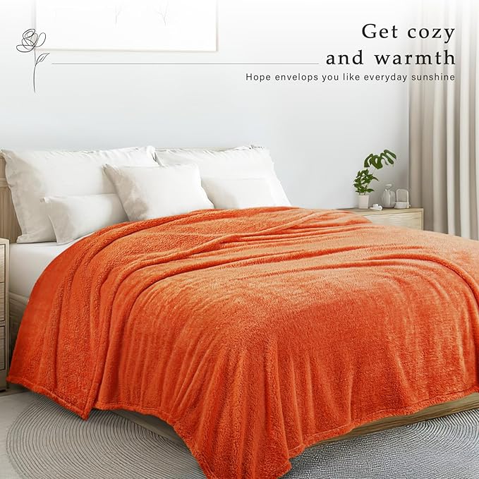 Exclusivo Mezcla Queen Size Blanket for Bed, Super Soft Velvet Plush Fleece Blankets, Fuzzy Cozy and Warm for Winter, 90x90 Inches, Burnt Orange