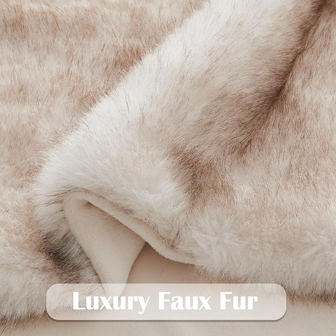 NEWCOSPLAY Faux Fur Throw Blanket Beige Luxury Fluffy Thick Warm Blanket for Couch Sofa Bed 1000GSM (Beige Thick, Throw(50"x60"))