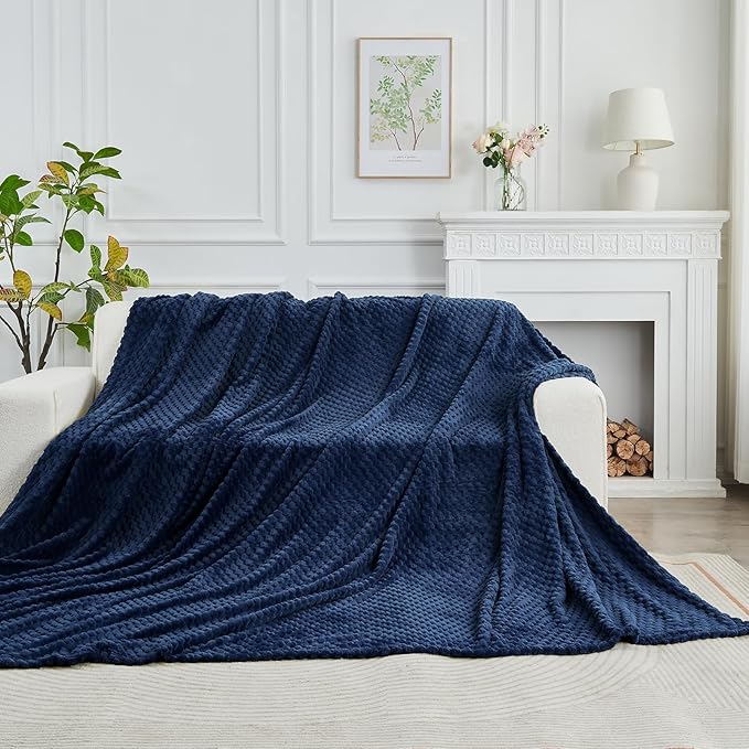 FY FIBER HOUSE Oversized King Blanket 120" x120" Seamless Extra Large Bed Blanket 10' x 10' Super Soft Plush Fuzzy Huge Blankets for Couch Office Sofa, Navy