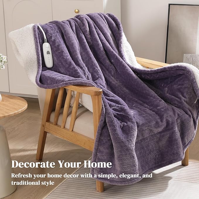 Twin Electric Blanket 62"x84" Heating Blanket Twin, Wheat Pattern Ultra-Soft Flannel & Thick Sherpa with 5 Heat Settings & 10 Hour Auto Shut-Off, ETL & FCC Certified, Machine Washable, Lavender