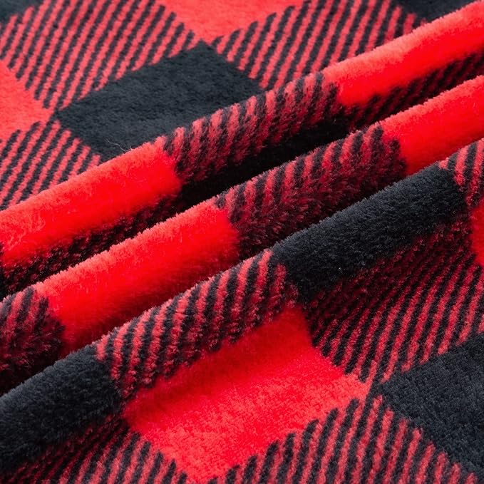 BEDELITE Flannel Blanket for Couch, Red & Black Plaid Fleece Twin Blanket, Soft & Warm Buffalo Plaid Decor Gift Blanket for Women, Men, 60"x80"