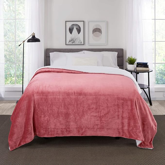 Genteele Sherpa Throw Blanket Super Soft Reversible Ultra Luxurious Plush Blanket, 90 x 90 inches, Light Mahogany/White