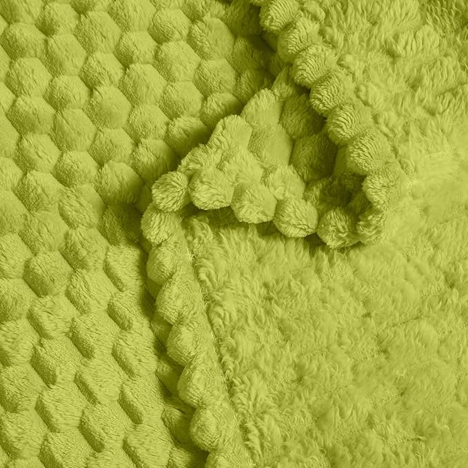 Vessia Flannel Fleece Throw Blanket(50x70 inch), 3D Jacquard Green Fuzzy and Warm Blanket for Couch,Sofa,Bed,Chair, 300GSM Super Soft Touch Cozy Lightweight Throw for All-Season Home Decor
