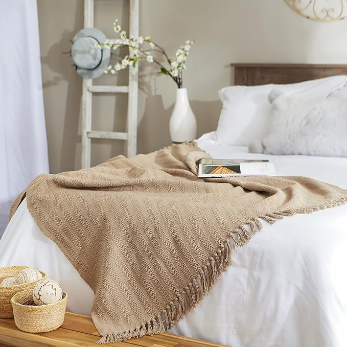 DII Industrial Tonal Textured Woven Throw 50x60, Stone