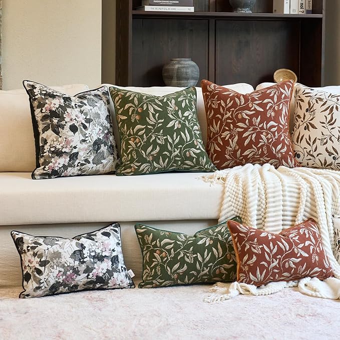 Alerfa Orange Floral Throw Pillow Cover 12 x 20 Inch Rectange Luxury Decorative Lumbar Pillow Cover for Couch Living Room Bedroom