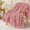 BEDELITE Faux Fur Pink Throw Blanket, Soft Cozy Plush Bubble Blanket for Couch Sofa Bedroom Living Room Decor - 870GSM Thick Warm Fuzzy Fluffy Faux Rabbit Fur Blanket for Women Gift, 60x80 Inches