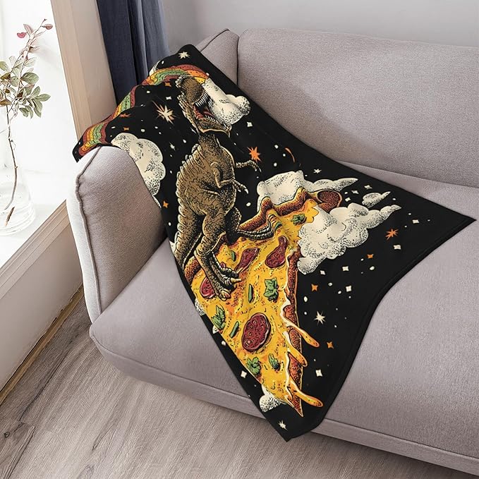 Dinosaur Throw Blanket Soft Warm Cozy Funny Spcae Food Pizza Rainbow Dinosaurs Blankets Fuzzy Plush Fleece Dinosaur Blanket Gifts for Couch Bed Sofa Home Decor 40''X50''