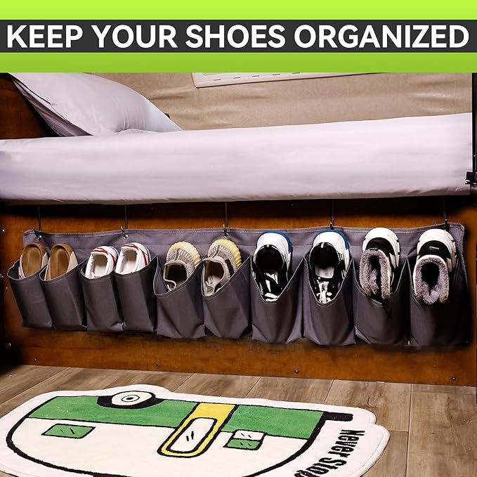 RVMATE RV Shoe Storage Organizer - Hanging Bedside Pockets for Shoes, Boots, and Accessories - Grey, 10 Pockets