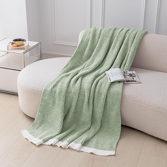 MH MYLUNE HOME Ultra Soft Ribbed Throw Blanket for Couch 60x80 Inches Luxurious Super Cozy Fluffy Microfiber Blanket Plush Warm Reversible Throw Blankets for Sofa Bed - Sage Green 60 x 80 Inches