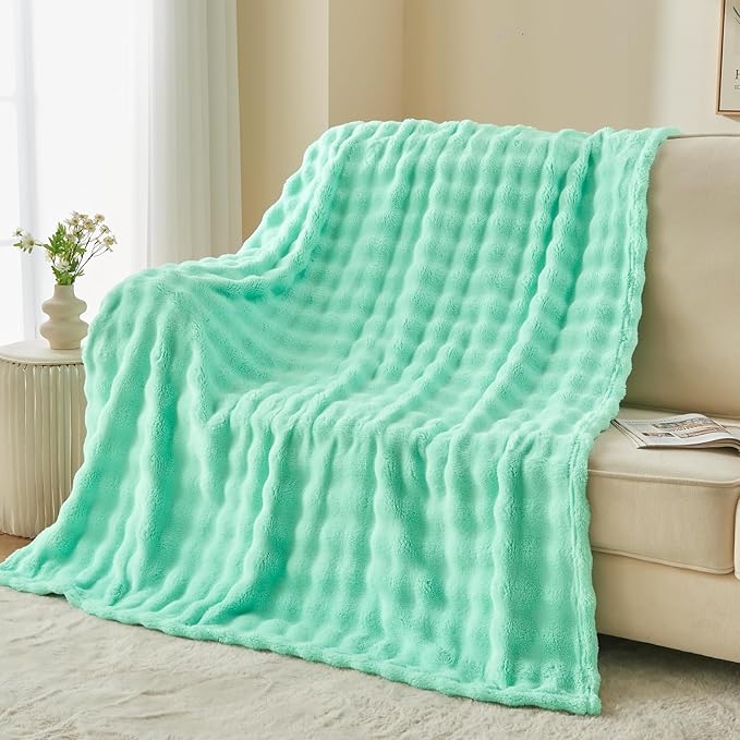NEWCOSPLAY Throw Blanket for Couch Aqua Super Soft Flannel Fleece 3D Bubble Lightweight Bed Blanket All Season Use (Aqua, Throw(50"x60"))