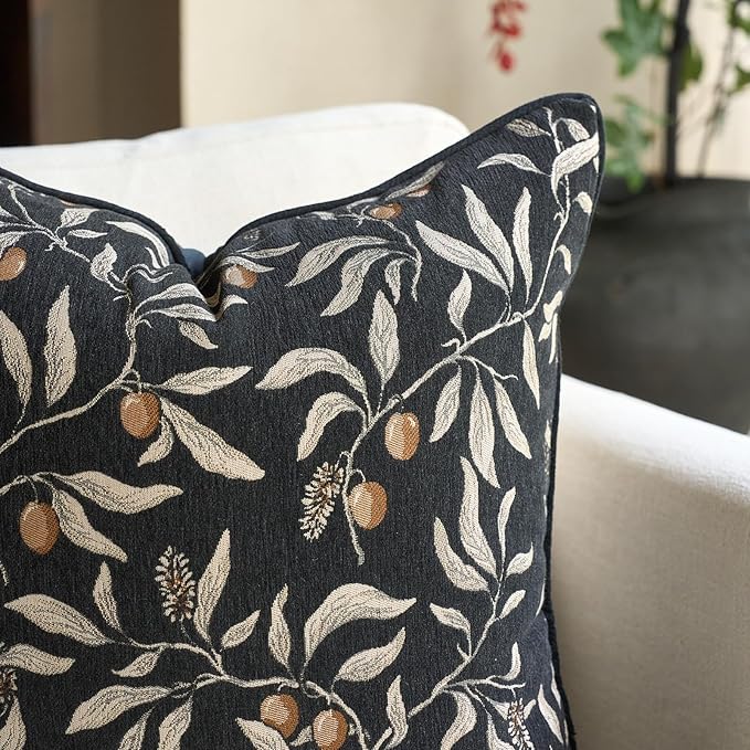 Alerfa Black Floral Throw Pillow Cover 12 x 20 Inch Rectange Luxury Decorative Lumbar Pillow Cover for Couch Living Room Bedroom