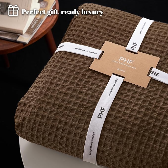 PHF Ultra Soft Waffle Weave Blanket Twin Size 66"x 90"- Washed Lightweight Breathable Cozy Woven Blanket for Bed - Aesthetic Decor for Couch Bedding Sofa Home Car - Chocolate