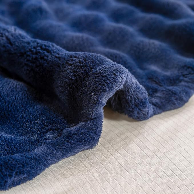 YUSOKI Luxury 3D Bubble Light Weighted Throw Blanket 1.8lb,All Ages,Home Decoration, (Navy,50 * 60inches)