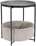 Amazon Basics Round Storage End Table, Nightstand for Bedroom or Living Room, Easy Assembly, with Cloth Basket, Charcoal/Heather Gray, 17.7 x 17.7 x 18.9 in | Side Table, with Cloth Basket, Storage