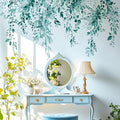 Teal Plants Leaves Wall Decals Peel and Stick, Large Floral Flowers Vinyl Wall Stickers, Removable Vine Home Decor Art for Bedroom Living Room Classroom Office
