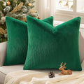 Pallene Faux Fur Plush Christmas Throw Pillow Covers 16x16 Set of 2, Soft Fluffy Couch Pillow Covers for Living Room, Christmas Green