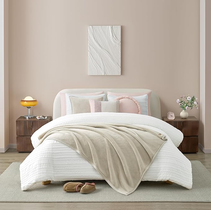 UGG Coco Plush Fleece Throw Blanket – Soft & Cozy Blanket for Couch, Bed & Sofa, Perfect for Home Decor, House Warming Gifts or Luxurious Birthday Gifts for Women, 50" x 70", Ivory Shoreline