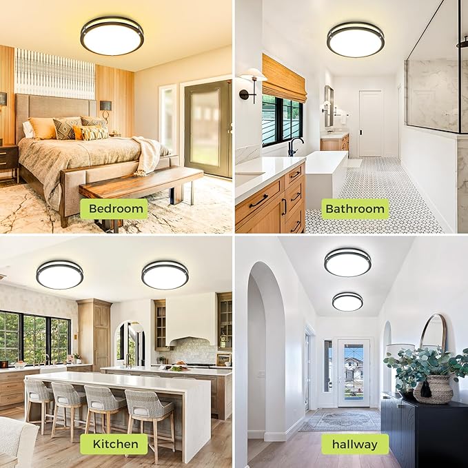 hepside 4 Pack Flush Mount Ceiling Light Fixture, Dimmable & 5CCT Ceiling Light Black, 13inch 24W 3000K 3500K 4000K 5000K 6500K Adjustable Ceiling Lamps for Kitchen Bathroom Bedroom Hallway
