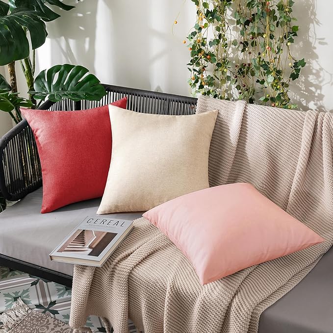MIULEE Pack of 2 Decorative Outdoor Solid Waterproof Throw Pillow Covers Spring Valentine Faux Linen Garden Farmhouse Cushion Cases for Patio Tent Balcony Couch Sofa 18x18 Inch Light Pink