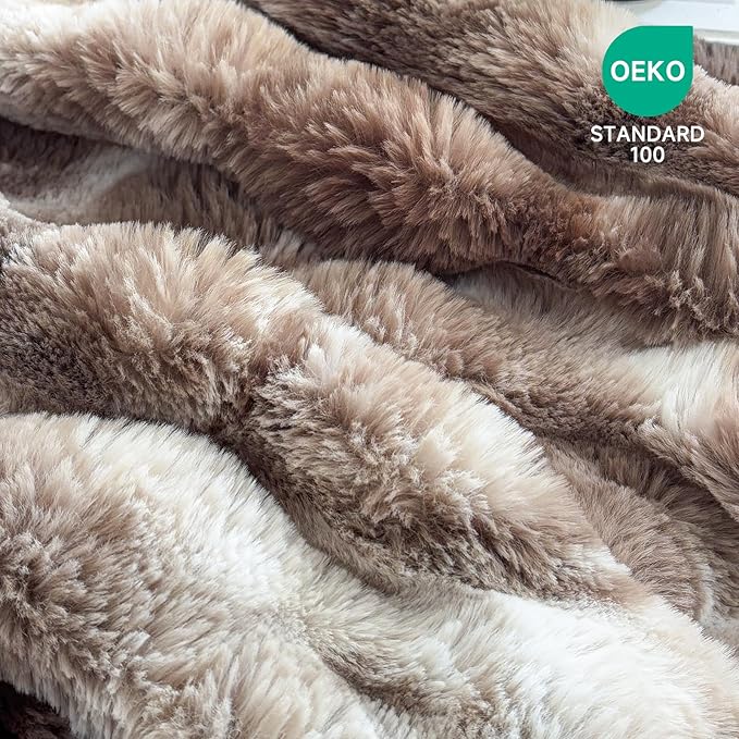 Luxury 1000GSM Faux Rabbit Fur Throw Blanket, Tie-Dye Brown, Ultra Soft Plush 3D Bubble Design, Reversible Mink Brown Blanket for Couch, Sofa, Bed & Living Room, 50"x60", Gift for Women & Family