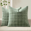 MIULEE Decorative Chenille Check Throw Pillow Covers Vintage Plaid Couch Pillows 18x18 Inch Set of 2 Neutral Boho Farmhouse Cushion Covers Modern Spring Home Decor for Sofa Bed Living Room Sage