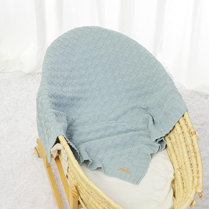 LAWKUL Baby Blanket Blue Newborn Babe Blankets Cable Knitted Soft Receiving Swaddle Cuddle Toddler Boy Girl Stroller 40"x30"
