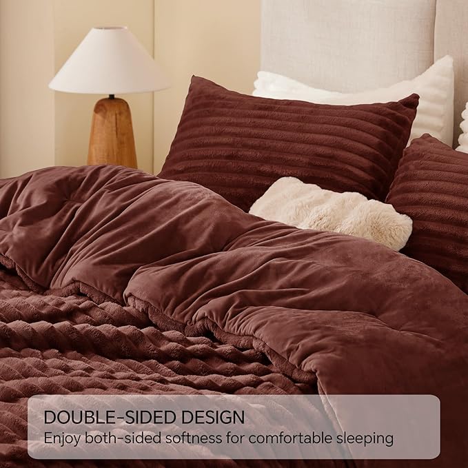 BEDELITE Fleece King Comforter Set -Super Soft & Warm Fluffy Hot Chotolate Bedding, Luxury Fuzzy Heavy Bed Set for Winter with 2 Pillow Cases