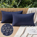 MIULEE Pack of 2 Decorative Outdoor Solid Waterproof Throw Pillow Covers Faux Linen Garden Farmhouse Cushion Cases for Summer Patio Tent Balcony Couch Sofa 20x12 Inch Navy