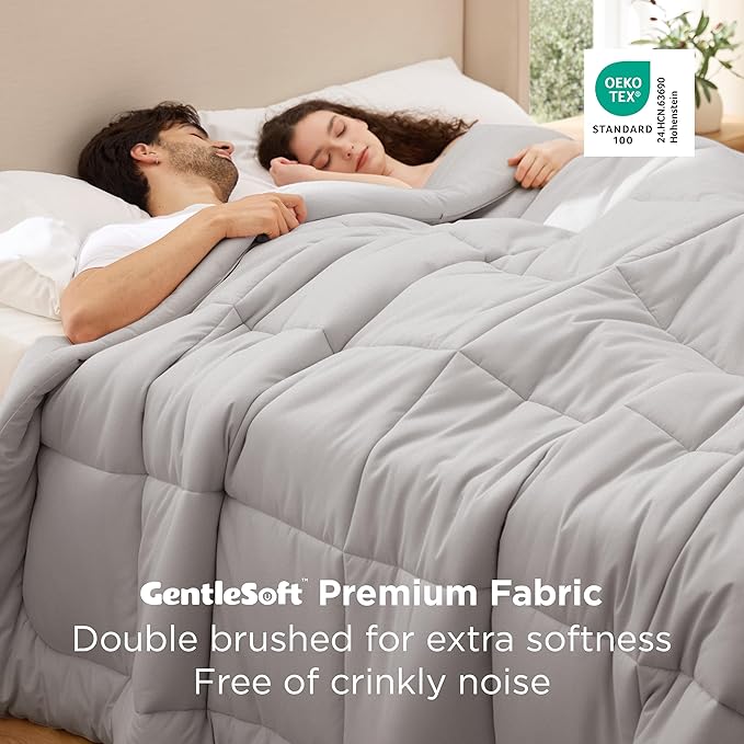 Bedsure Comforter Duvet Insert - Quilted Comforters Oversize Queen, All Season Duvet, GentleSoft Down Alternative Bedding, with 8 Tabs, Gifts for Women/Men, Light Grey, Oversize Queen 98 x 98 Inches