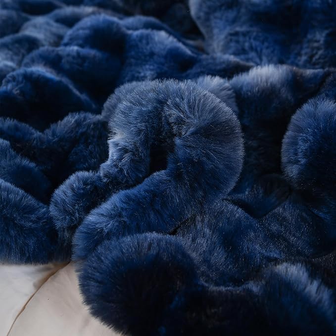 H&D Faux Fur Throw Blanket for Couch,Fluffy Cozy Soft Plush Luxury Thick Fuzzy Fleece Blanket for Couch Bed Sofa Bedroom Living Room,Comfy Bubble Blanket