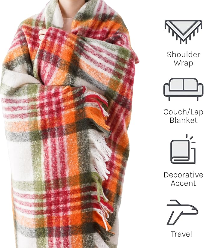 BATTILO Christmas Red Plaid Throw Blanket for Couch Bed, Soft Mohair Tartan Plaid Blanket, Farmhouse Style Checkered Pattern, Red Green Throw Blankets for Home Decor(50"x60")