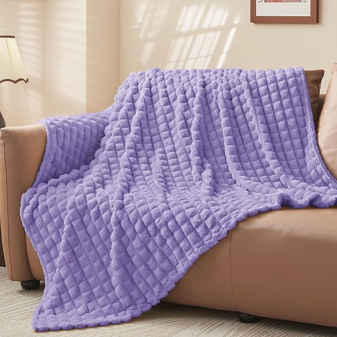 BEDELITE Lavender Throw Blanket for Couch and Bed- Super Soft and Warm 3D Checkered Fluffy Fuzzy Fleece Blanket, Luxurious Plush Cozy Blanket for Room Decor Spring, 50x60 inches