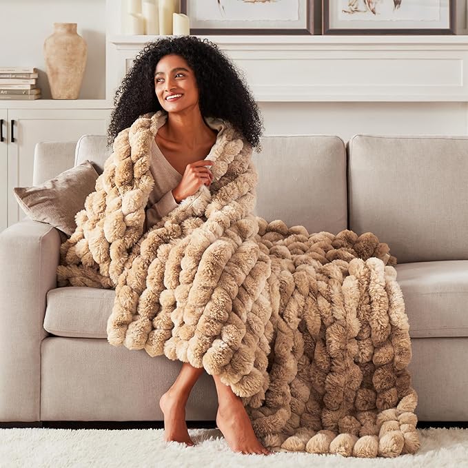 Hyde Lane Soft Faux Rabbit Fur Throw Blanket, Cute Plush Fuzzy Blanket for Sofa Couch, Thick Fluffy Shaggy Throw for Women Girls As a Gift, Brun Rabbit, 50"x60"
