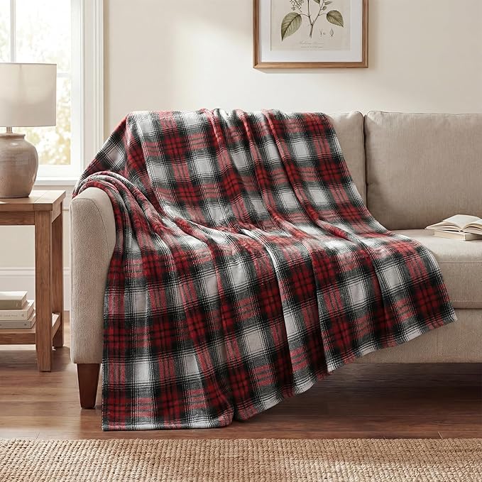 Horaldaily Red Grey Farmhouse Plaid Spring Decorative Blanket Throw, Spring Summer Rustic Soft Lightweight Blanket for Couch Sofa Bed Lounging Decoration, Ideal Gifts for Kids Adults Self, 50x60