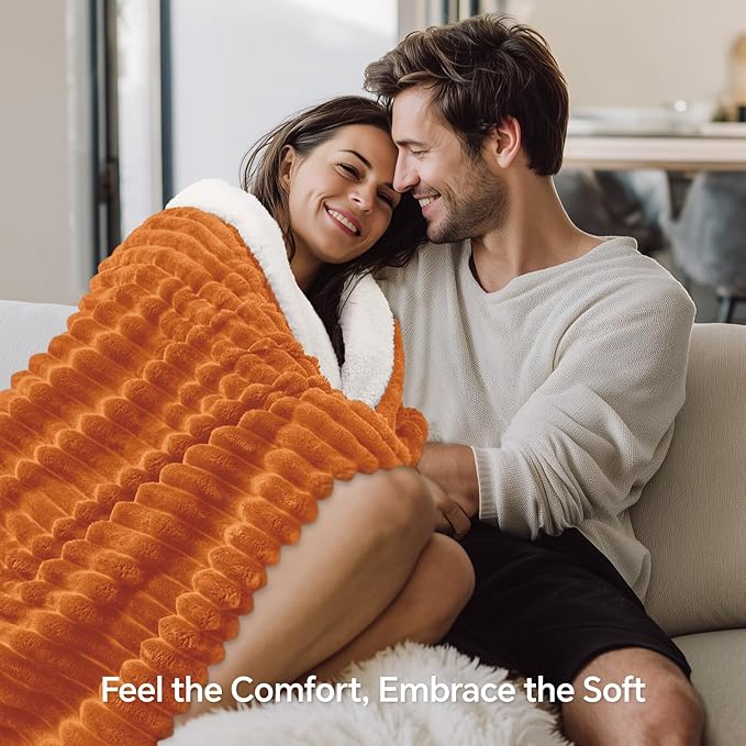 INFIIXSO Sherpa Throw Blanket for Couch - Super Soft & Warm Striped Fleece Blanket, Cozy Plush Fluffy Blanket All Season Use (Burnt Orange, 50x60 Inches)