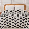 FY FIBER HOUSE Heart Flannel Queen Blanket Soft Cozy Blankets for Lover Gifts All Season Use, 90x90 Inches, Black White