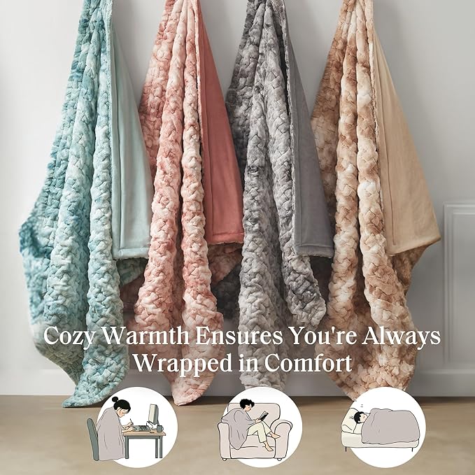 Madison Park Faux Fur Throw, Luxurious Ruched Texture, Fuzzy Warm, Plush Mink-Like Reverse, All Season, Lightweight & Cozy Blanket-Throw for Sofa, Couch, Living Room & Office 50" x 60" Gray Tie Dye