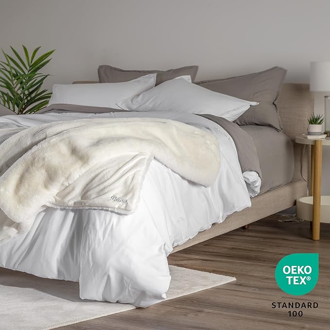 Bare Home Faux Fur Throw Blanket - Ultra-Soft Luxurious - Cozy Warm Blanket for Couch, Sofa, Chair, Bed - Fuzzy Fluffy Super Soft - Decorative Bed Blanket, 60x47 inches (White)