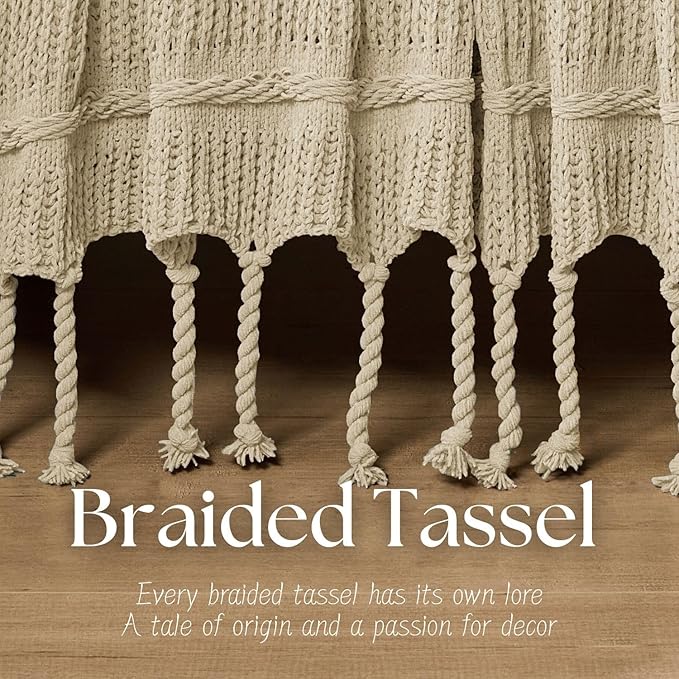Boho Knitted Chenille Blanket with Tassels - Lightweight & Soft All-Season Throw - 3D Classic Pattern for Living Room Bedroom Couch, Sandy Beige, Twin 60"x80"