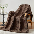 Chunky Knit Throw Blanket, 50''*60'' Knitted Throw Chenille Yarn for Bed Couch, Handmade Dark Brown Crochet Big Thick Blanket, Machine Washable Cute Comfy Blanket for Home Decor