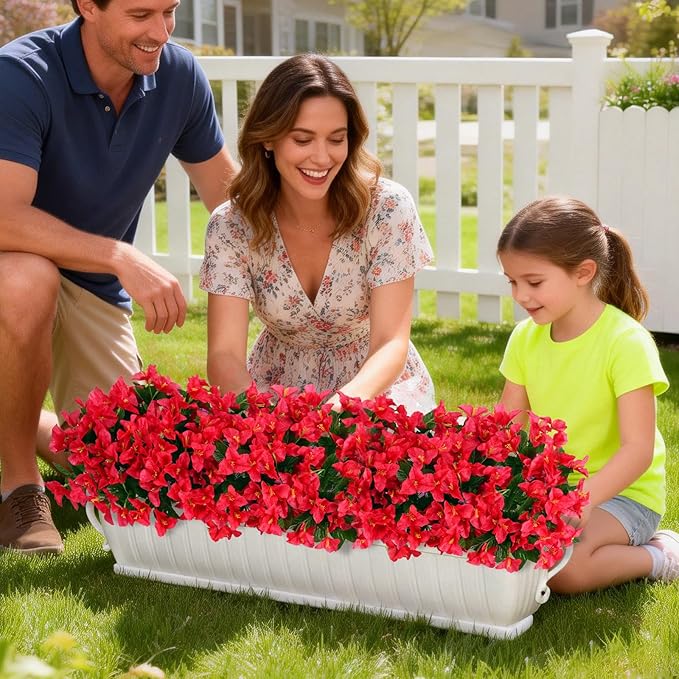 Yastouay 16 Bundles Artificial Flowers for Outdoors, Realistic Bougainvillea Fake Flowers for Outside, UV Resistant Silk Outdoor Faux Plants for Porch Patio Planter Front Door Garden Decor(Red)