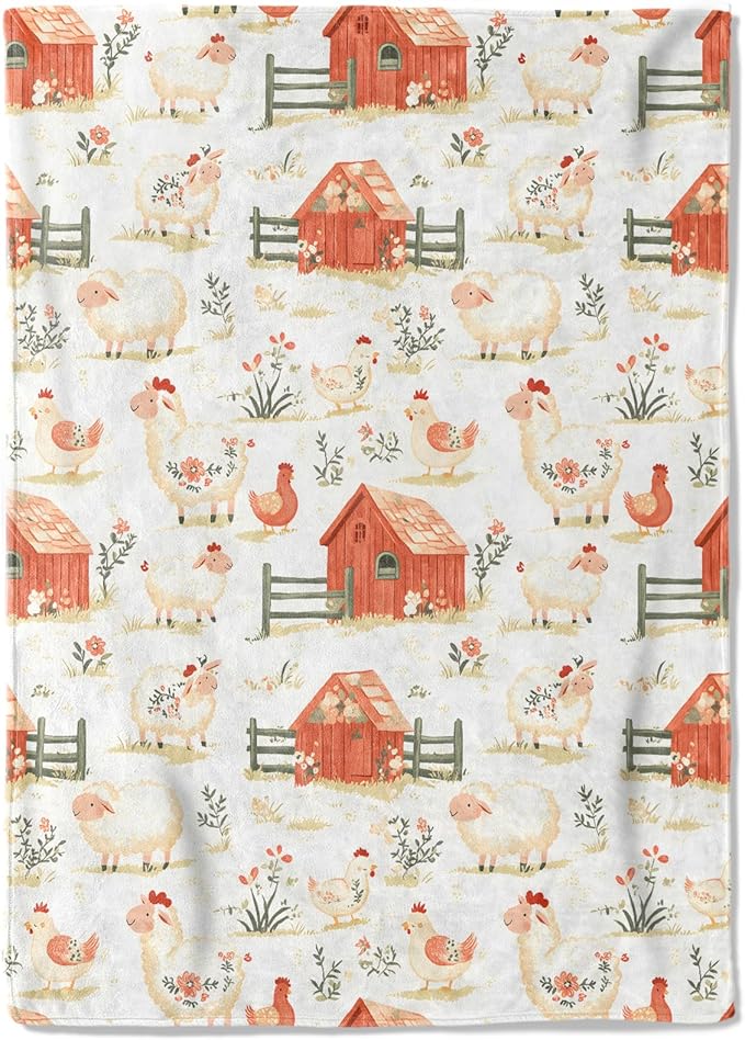 Farmhouse Animal Fleece Blanket - 50x60in Cute Sheep Chicken Throw Blankets,Soft Cozy Lightweight, Ideal for Living Room Home Rustic Decor and Kids Boys Girls Spring Pet Gifts