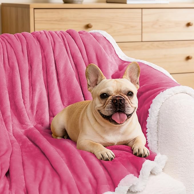 BEAUTEX Sherpa Fleece Throw Blankets, Soft Fluffy Flannel Plush Blanket and Throw, Fuzzy Cozy Pink Cuddle Blankets for Couch Bed Sofa Adults (50" x 60", Pink)