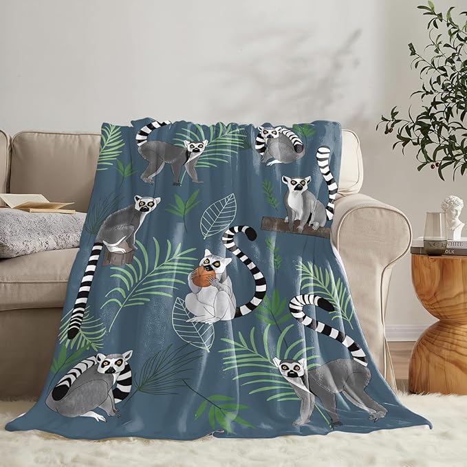 Lemur Blanket for Girls Women Boys Men Adults Kids Soft Cozy Fleece Cute Lemur Throw Blankets Gifts Warm Flannel Plush Stuff Lightweight Decorative for Couch Bed Sofa 60"X50"