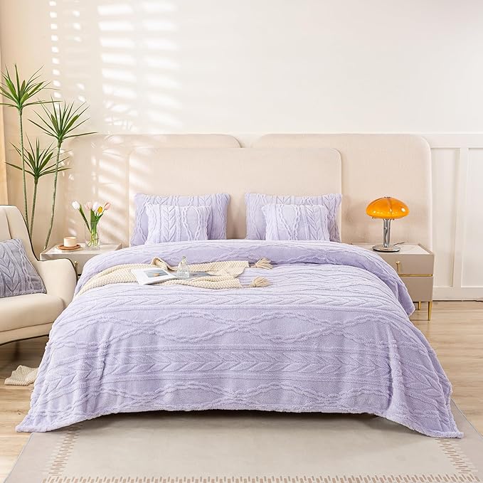 YUSOKI Queen Size Blanket Single Layer,Weight(4.4lb),370GMS-3D Stylish Design for Gift Home Decor (Lavender Fog,90"x90")