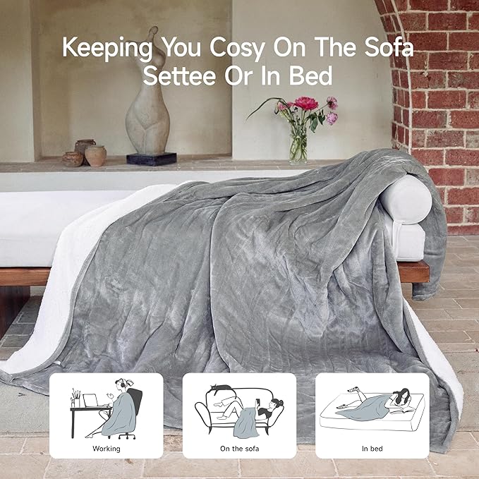 GOTCOZY Heated Blanket - Twin Size, Electric with 6 Heating Levels & 10 Hour Auto Off, ETL Certified (62x84 Inch Grey)